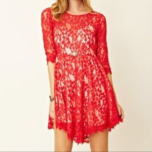 Free People Red Floral Lace Dress. Size 4.